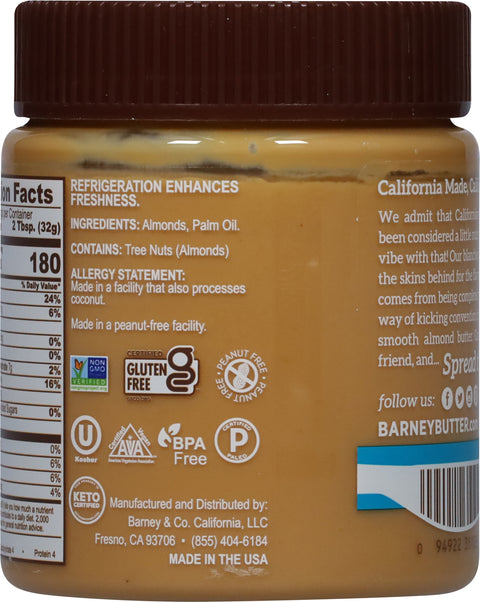Barney Butter Gluten Free No Salt Added Bare Smooth Almond Butter 10 OZ