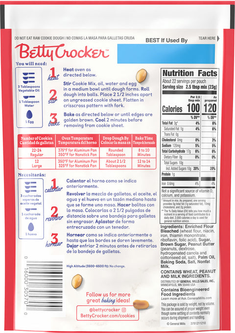 Betty Crocker Mix Cookie Peanut Butter Pouch 17.5 OZ