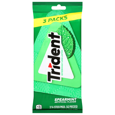 Trident Sugar Free Spearmint Gum 3 - 14 Stick Packages - 42 CT 20 Pack