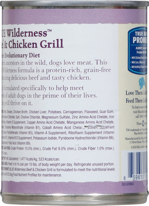 Blue Buffalo Wilderness Grain Free Beef & Chicken Dog Food 12.5 OZ