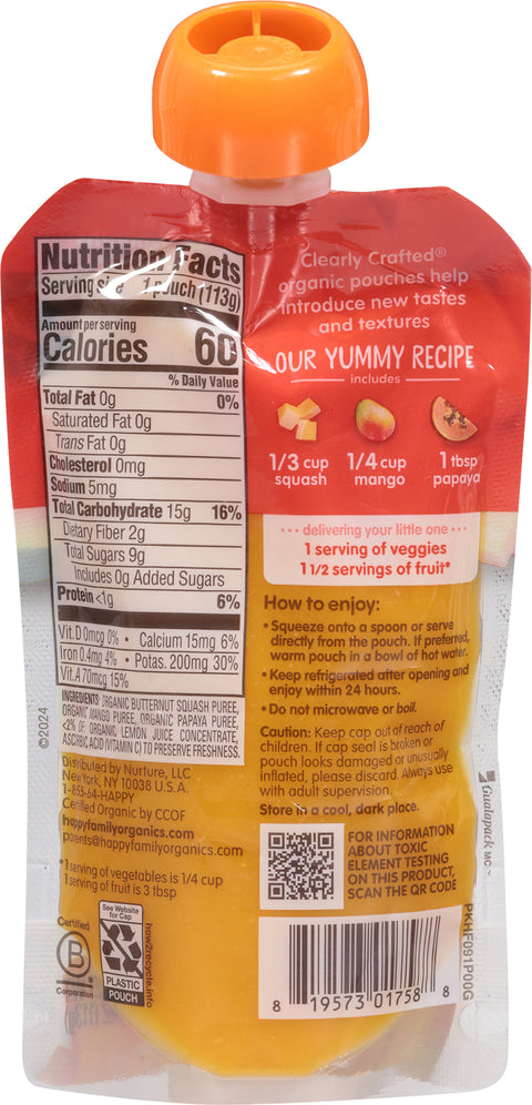 Happy Baby Organics Organic Stage 2 (6+ Months) Squash, Mangos & Papayas 4 oz
