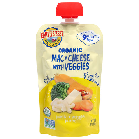 Earth's Best Organic Organic Ages 9m+ Mac + Cheese with Veggies Pasta + Veggie Puree 4 oz - 12 Pack