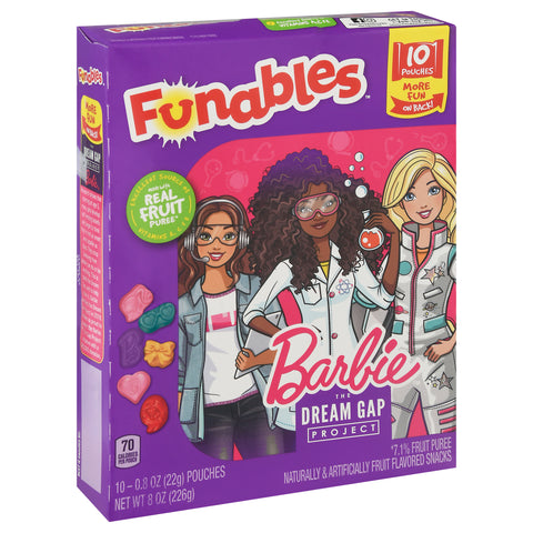 Funables Barbie Fruit Flavored Snacks 10-0.8 oz Pouches -8 Pack