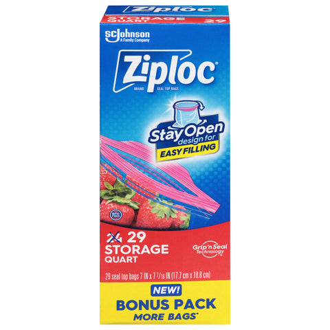 Ziploc Quart Storage Seal Top Bags Bonus Pack 29 Bags - 12 Pack