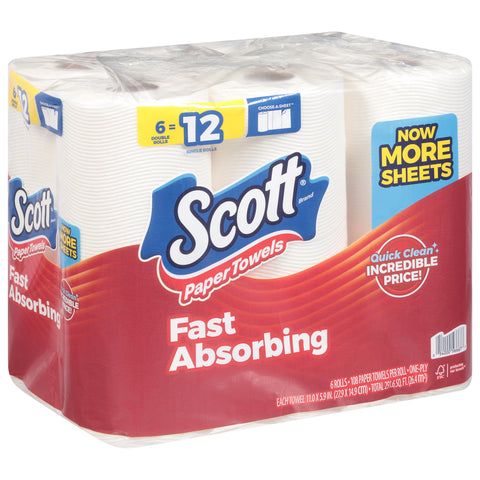 Scott One-Ply Choose-A-Sheet Fast Absorbing Paper Towels Double Rolls 6 ea