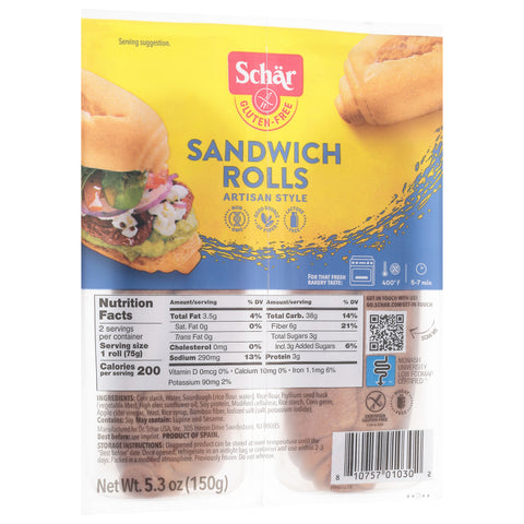 Schar Gluten-Free Artisan Style Sandwich Rolls 5.3 oz