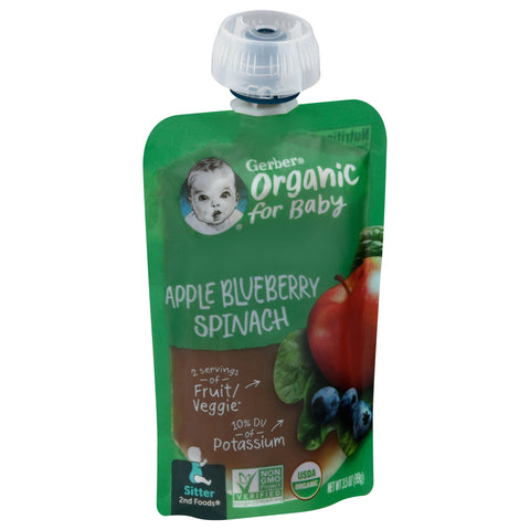 Gerber 2nd Foods Organic Pouch Apples Blueberries & Spinach 3.5 OZ