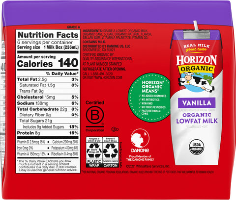 Horizon Organic Lowfat Milk Vanilla 48 FZ