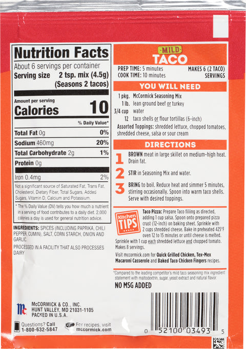 McCormick Mild Taco Season Mix - 1 OZ 24 Pack