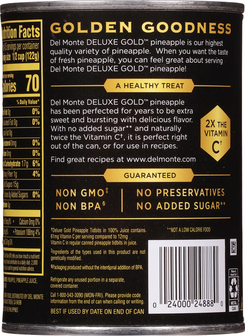Del Monte Gold Pineapple Tidbits In Juice 20 OZ