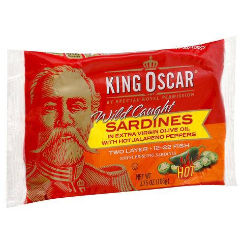 King Oscar Wild Caught Hot Sardines 3.75 oz - 12 Pack