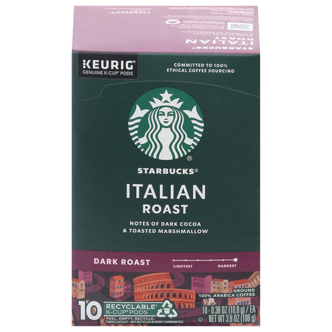 Starbucks Dark Roast Ground 100% Arabica Italian Roast Coffee 10 - 0.38 oz K-Cup Pods - 6 Pack