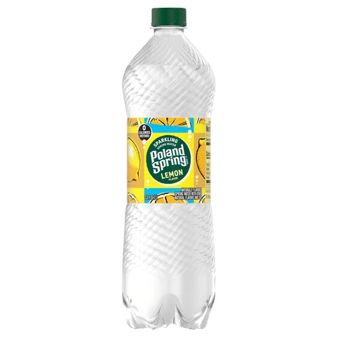 Poland Spring Sparkling Water, Lively Lemon, 33.8 oz. Bottle - 12 Pack
