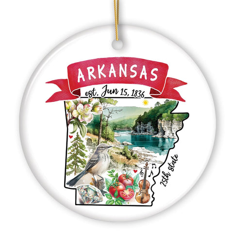 Artistic Arkansas State Themes and Landmarks Christmas Ornament