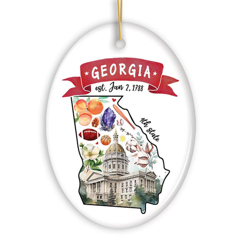 Artistic Georgia State Themes and Landmarks Christmas Ornament