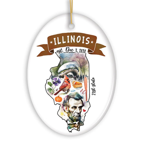 Artistic Illinois State Themes and Landmarks Christmas Ornament