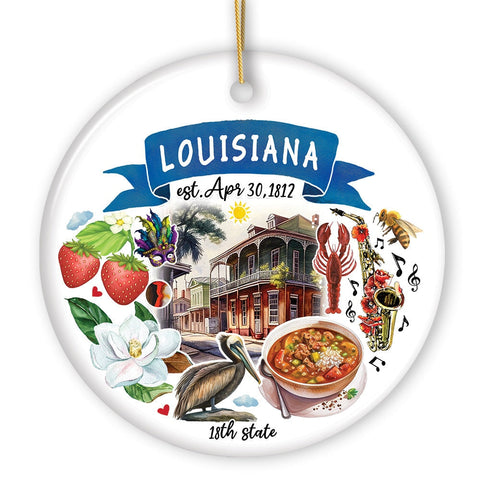 Artistic Louisiana State Themes and Landmarks Christmas Ornament