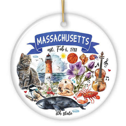 Artistic Massachusetts State Themes and Landmarks Christmas Ornament
