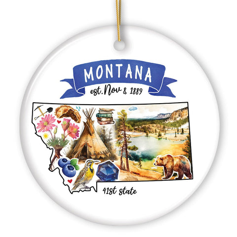 Artistic Montana State Themes and Landmarks Christmas Ornament