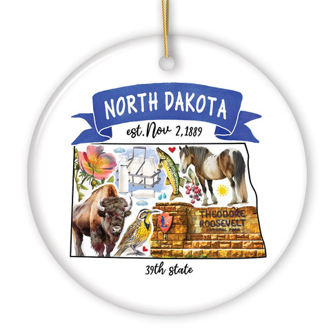 Artistic North Dakota State Themes and Landmarks Christmas Ornament