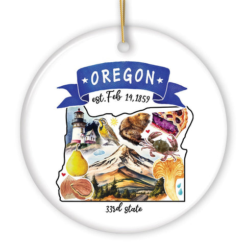 Artistic Oregon State Themes and Landmarks Christmas Ornament