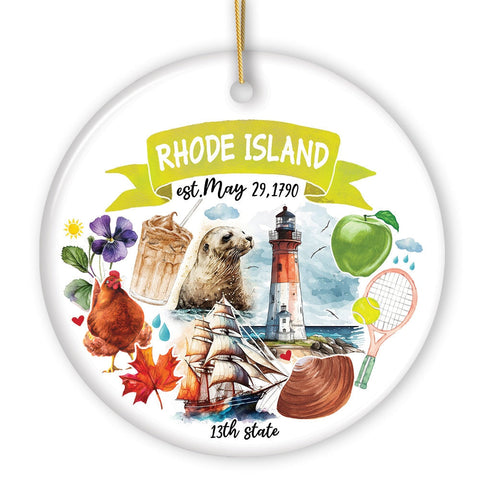Artistic Rhode Island State Themes and Landmarks Christmas Ornament
