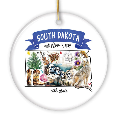 Artistic South Dakota State Themes and Landmarks Christmas Ornament