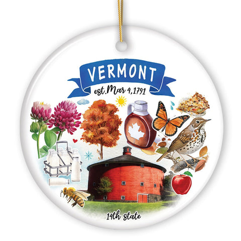 Artistic Vermont State Themes and Landmarks Christmas Ornament