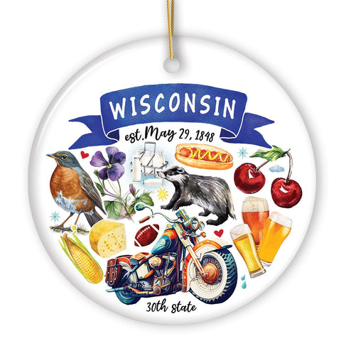 Artistic Wisconsin State Themes and Landmarks Christmas Ornament
