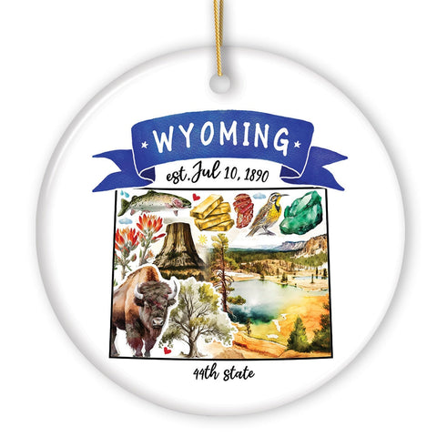 Artistic Wyoming State Themes and Landmarks Christmas Ornament