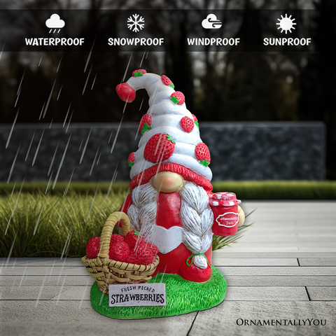 Charming Homestead Strawberry Gnome Garden Statue, 9.5" Farmhouse Style Unique Fruit Home Decor