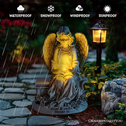 Guardian Angel Reading Book Garden Statue, 10" Solar Powered Angelic Outdoor Figurine