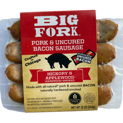 Big Fork Brands Bacon Sausage - Hickory + Applewood (Heat Sensitive - ships within 2 day transit time from zip: 60625) - 12 OZ 8 Pack