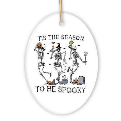 Dancing Playful Skeletons Tis the Season to be Spooky Ornament, Halloween Horror Tree Decoration