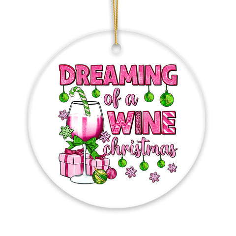 Dreaming of a Wine Christmas Ornament, Pink Ceramic Tree Decoration