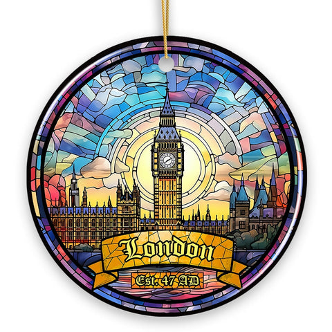 Elegant London Stained Glass Art Style Ornament, Vintage Big Ben Souvenir