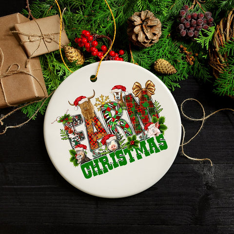Enchanting Farm Christmas Ceramic Ornament with Horse, Pig, Goat, Cattle and Hog