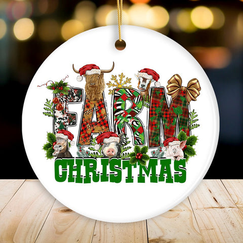 Enchanting Farm Christmas Ceramic Ornament with Horse, Pig, Goat, Cattle and Hog