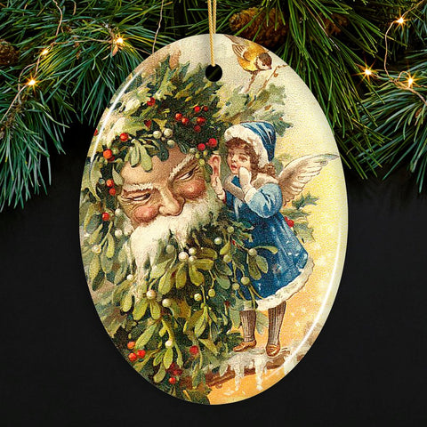 Little Angel and Father Santa Claus Victorian Vintage Christmas Ornament
