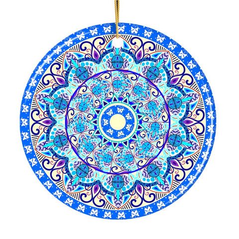 Luminescent Blue Mandala Christmas Ornament, Ethnic Indian Decoration, Hinduism, Buddhism, Jainism