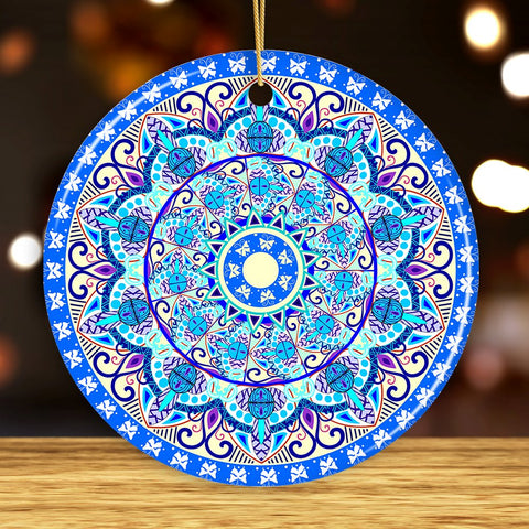 Luminescent Blue Mandala Christmas Ornament, Ethnic Indian Decoration, Hinduism, Buddhism, Jainism