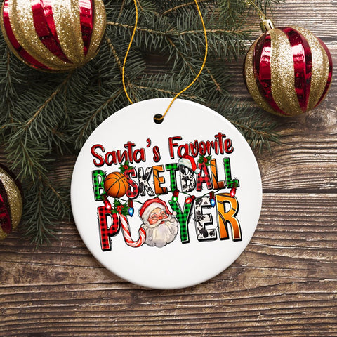 Santa’s Favorite Basketball Player Plaid Christmas Ornament, Athelete Gift