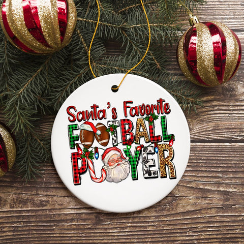 Santa’s Favorite Football Player Festive Plaid Christmas Ornament