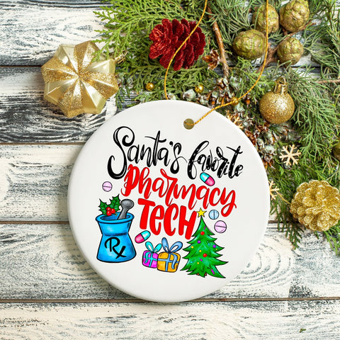 Santa’s Favorite Pharmacy Tech Christmas Ornament, Pharmacist Technician Day Appreciation Gift Idea