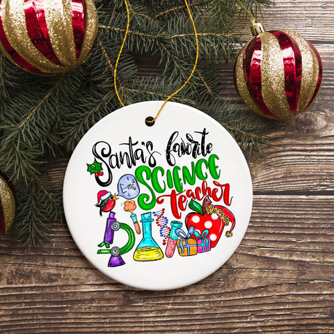 Santa’s Favorite Science Teacher Christmas Ornament, Chemistry, Physics and Biology
