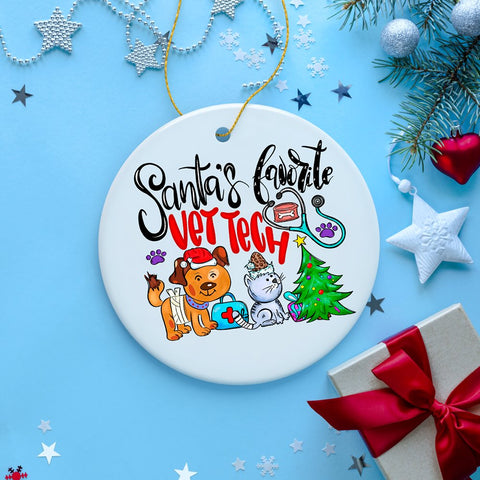 Santa’s Favorite Vet Tech Christmas Ornament, Appreciation Gift for Veterinary Technician