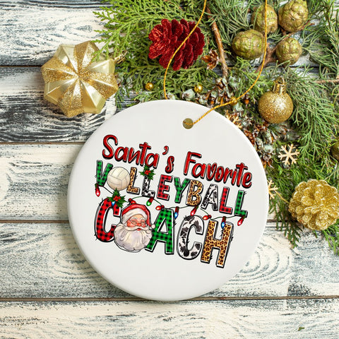 Santa’s Favorite Volleyball Coach Plaid Christmas Ornament