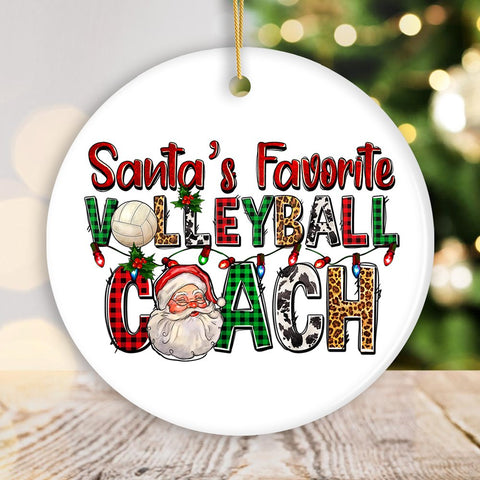 Santa’s Favorite Volleyball Coach Plaid Christmas Ornament