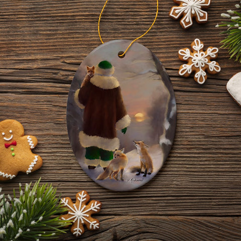 Santa's Foxes Woodland Sunset Art Christmas Ornament