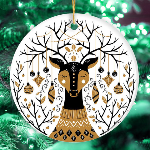 Vintage Nordic Winter Deer Ornament